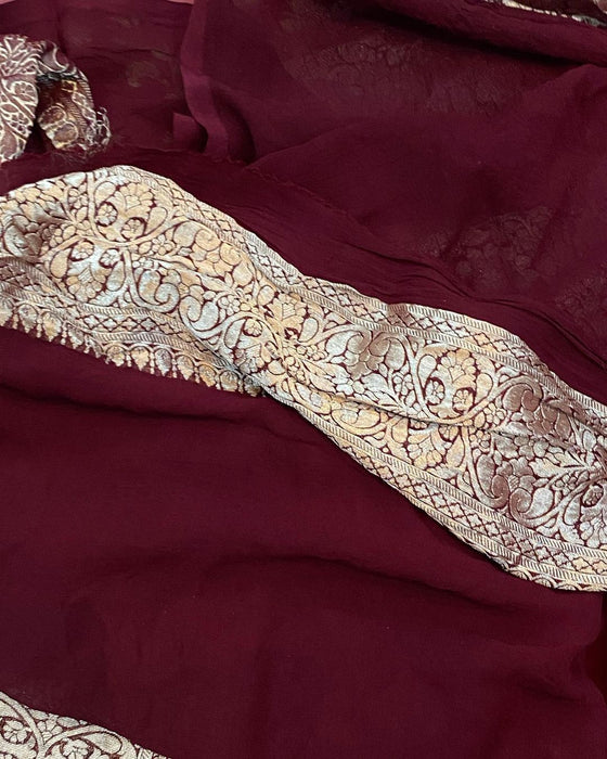 Dirty Onion Khaddi Georgette Banarasi Handloom Saree - Meenakari