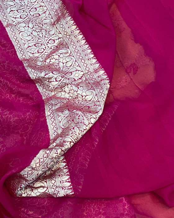 Yellow Khaddi Georgette Banarasi Handloom Saree - Meenakari
