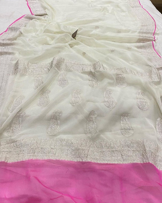 Pink Pure Kadhwa Chiffon  Banarasi Saree
