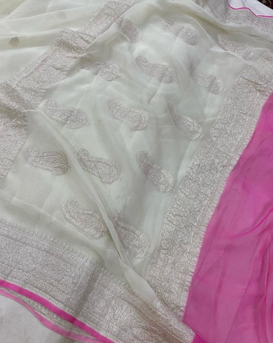 Pink Pure Kadhwa Chiffon  Banarasi Saree