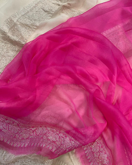 Pink Pure Kadhwa Chiffon  Banarasi Saree