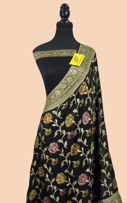 Buy Black Chiffon meenakari saree online in Canada