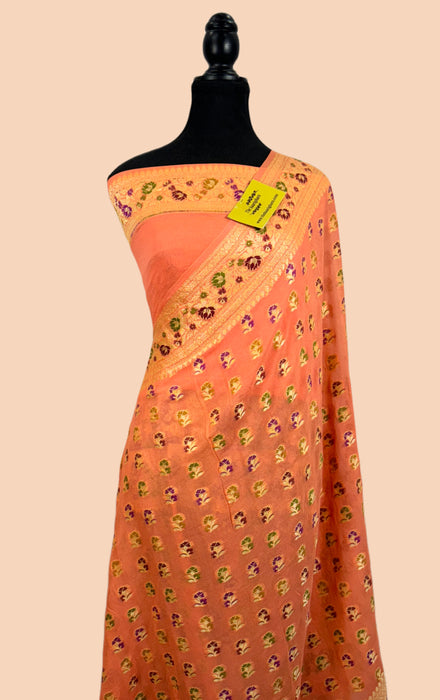 buy orange chiffon saree