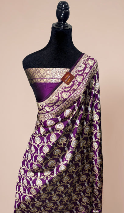 Magenta Pure Katan Banarasi Handloom Saree - Sona Roopa