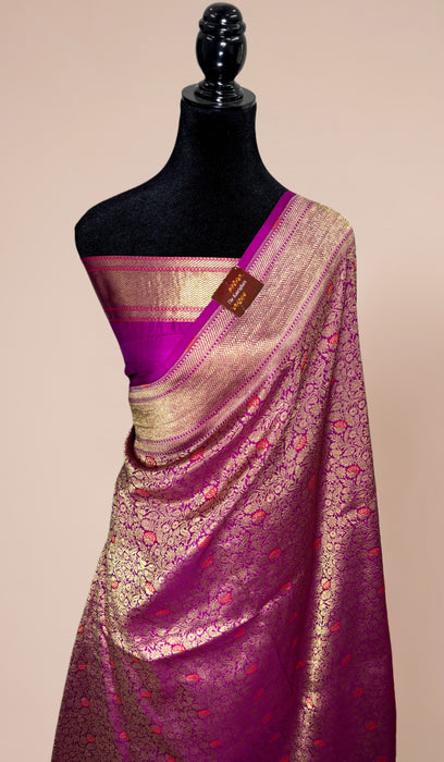 Magenta Pure Katan Banarasi Handloom Saree - Meenakari Brocade Work