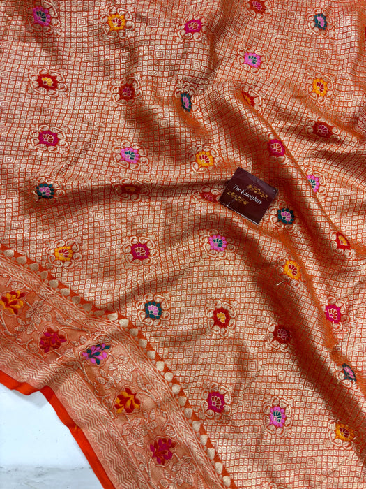 Orange Pure Khaddi Georgette Banarasi Handloom Saree - Brocade