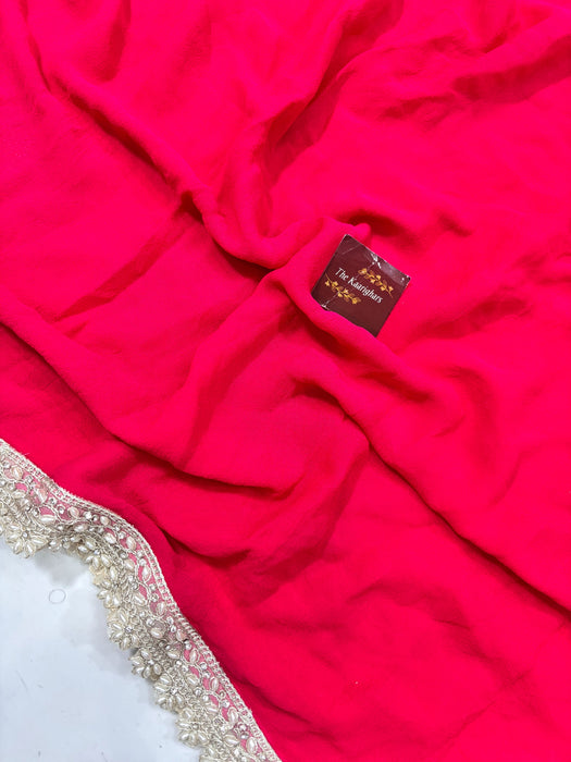Khaddi Georgette Banarasi Handloom Saree - Water Zari with Designer Border