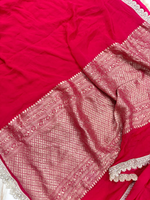Khaddi Georgette Banarasi Handloom Saree - Water Zari with Designer Border