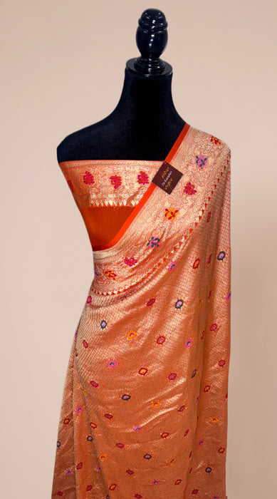 Orange Pure Khaddi Georgette Banarasi Handloom Saree - Brocade