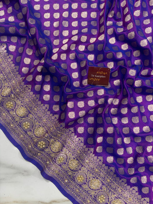 Purple Pure Katan Banarasi Handloom Saree - All over Hand Zardozi work