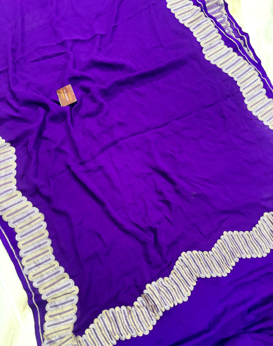 Purple Khaddi Georgette Banarasi Handloom Saree - Sona Roopa Zari