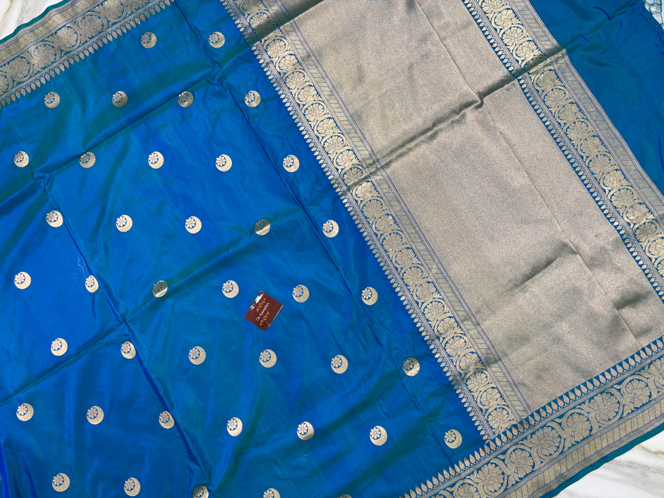 Spanish Blue Pure Katan Silk Banarasi Handloom Saree