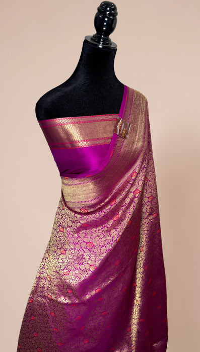 Magenta Pure Katan Banarasi Handloom Saree - Meenakari Brocade Work