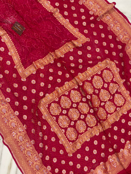 Handwoven Pure Georgette Bandhani Banarasi Saree - All over Bandhani Work