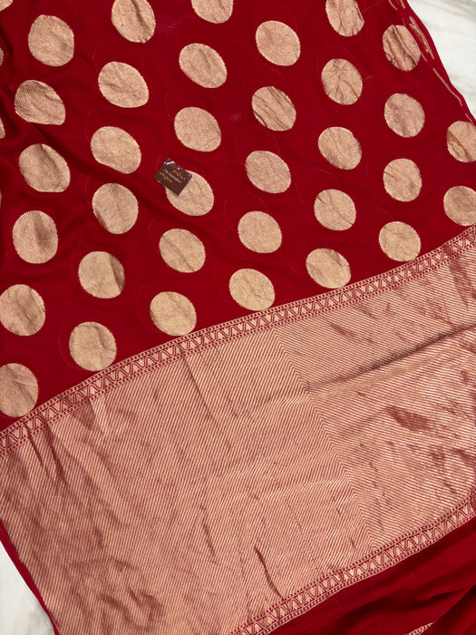 Red Khaddi Georgette Banarasi Handloom Saree - Water Zari