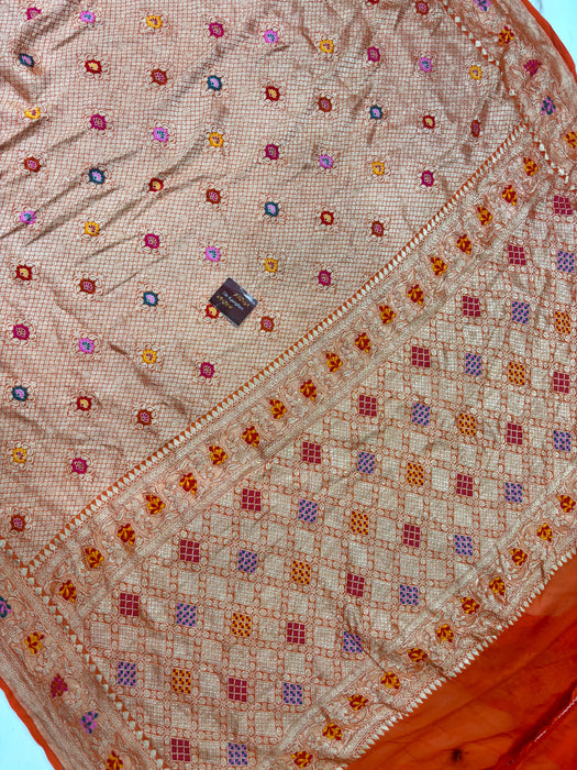 Orange Pure Khaddi Georgette Banarasi Handloom Saree - Brocade