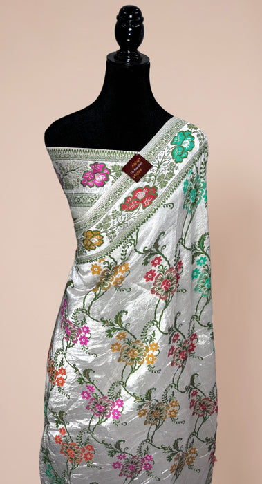 Pure Tussar Georgette Banarasi Handloom Saree - Brocade Meenakari