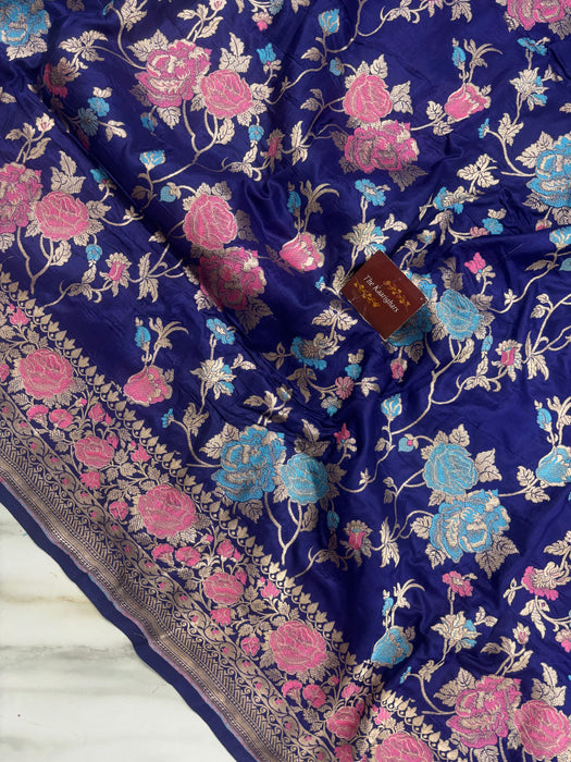 Navy Pure Katan Banarasi Handloom Saree - Meenakari Work
