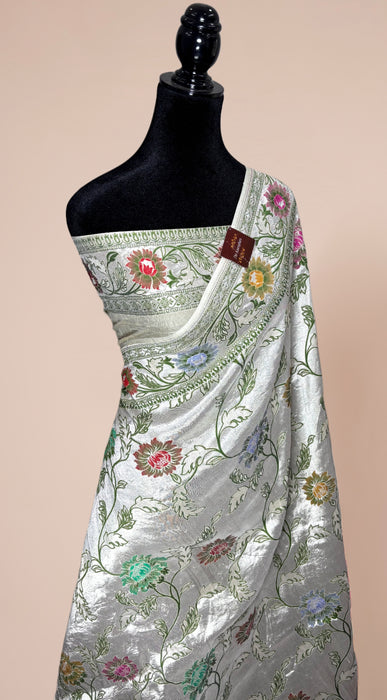 Pure Tussar Georgette Banarasi Handloom Saree - Brocade Meenakari