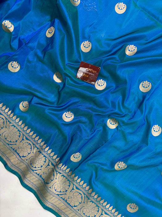 Spanish Blue Pure Katan Silk Banarasi Handloom Saree