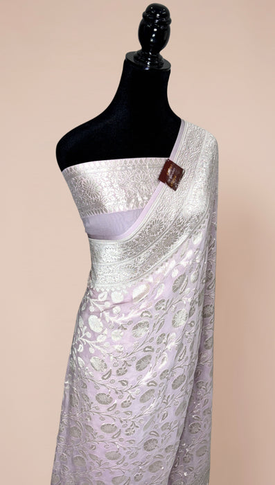 Pure Khaddi Georgette Banarasi Handloom Saree - Silver Zari