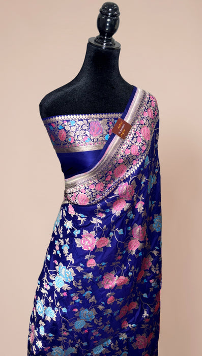 Navy Pure Katan Banarasi Handloom Saree - Meenakari Work