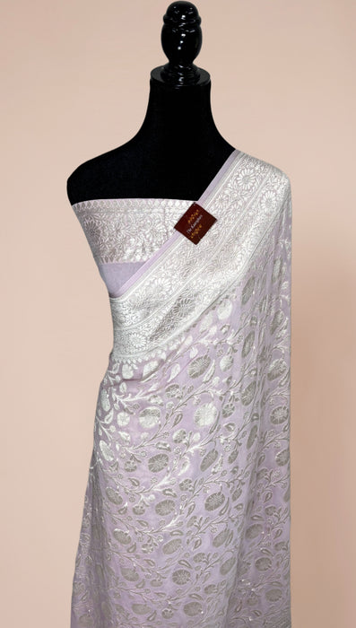 Pure Khaddi Georgette Banarasi Handloom Saree - Silver Zari