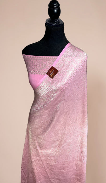 Pink Pure Khaddi Georgette Banarasi Handloom Saree - Brocade