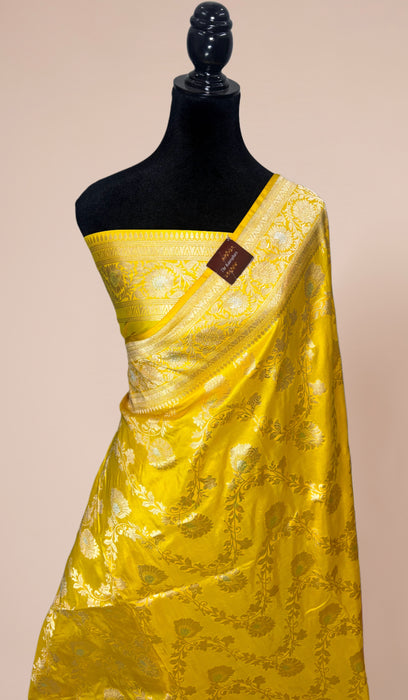 Yellow Pure Katan Banarasi Handloom Saree - Sona Roopa