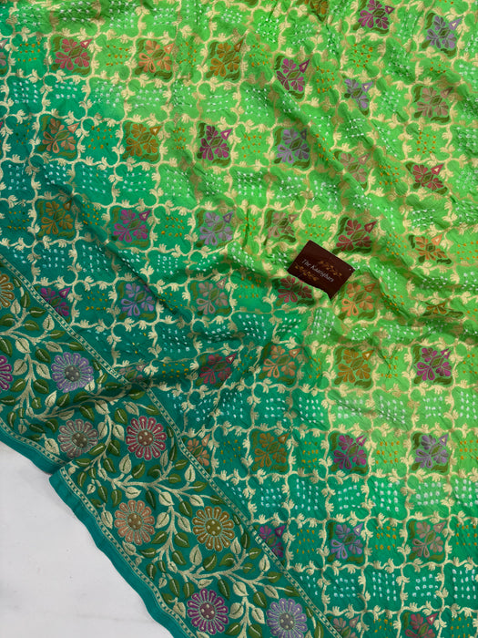 Handwoven Pure Georgette Bandhani Banarasi Saree - Meenakari