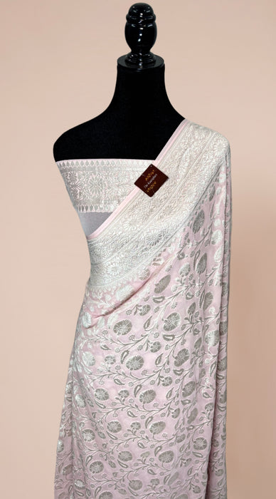 Pure Khaddi Georgette Banarasi Handloom Saree - Silver Zari