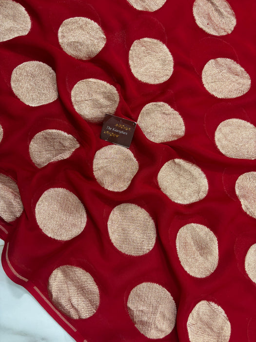 Red Khaddi Georgette Banarasi Handloom Saree - Water Zari