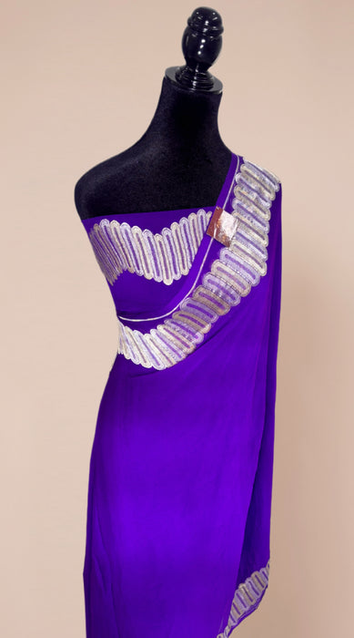 Purple Khaddi Georgette Banarasi Handloom Saree - Sona Roopa Zari