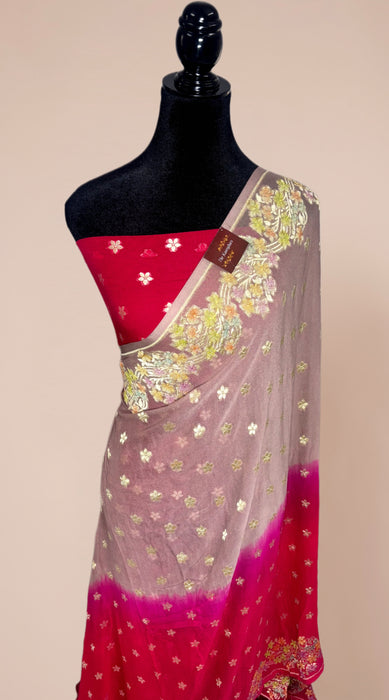 Khaddi Georgette Banarasi Handloom Saree - Meenakari with Designer Border