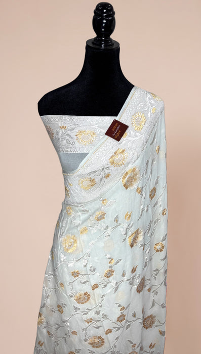 White Khaddi Georgette Banarasi Handloom Saree - Sona Roopa
