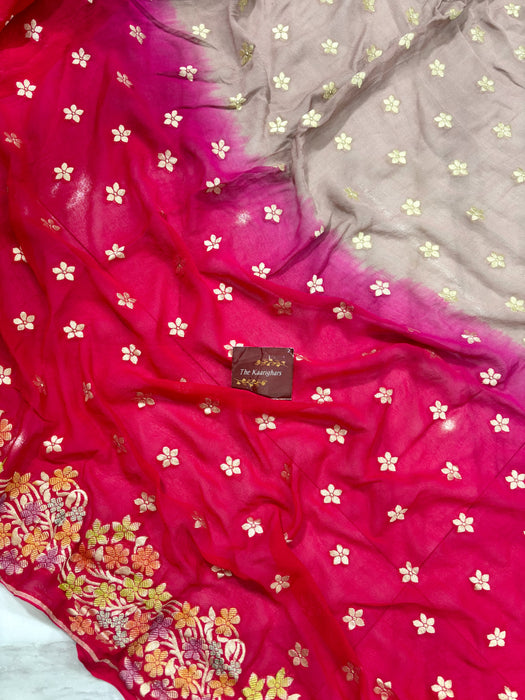 Khaddi Georgette Banarasi Handloom Saree - Meenakari with Designer Border