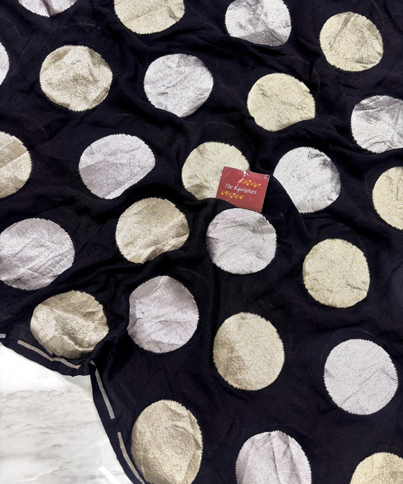 Black Khaddi Georgette Banarasi Handloom Saree - Sona Roopa Zari