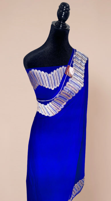 Blue Khaddi Georgette Banarasi Handloom Saree - Sona Roopa Zari