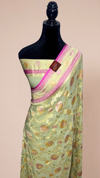 Khaddi Georgette Banarasi Handloom Saree - Hand Filled Meenakari