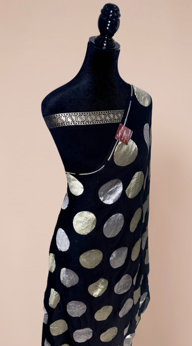 Black Khaddi Georgette Banarasi Handloom Saree - Sona Roopa Zari