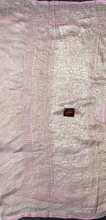 Pink Pure Khaddi Georgette Banarasi Handloom Saree - Brocade