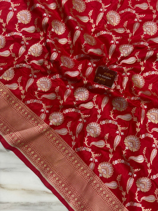 Red Pure Katan Banarasi Handloom Saree - Sona Roopa