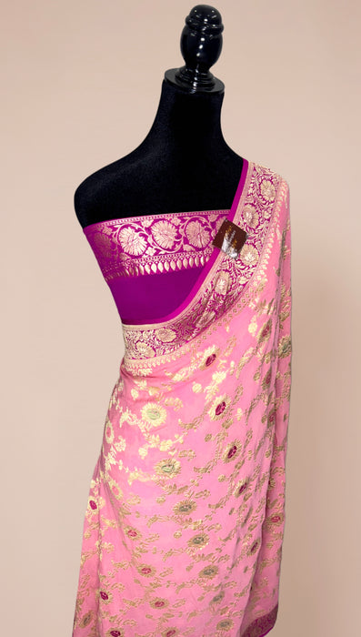 Pink Khaddi Georgette Banarasi Handloom Saree - Meenakari