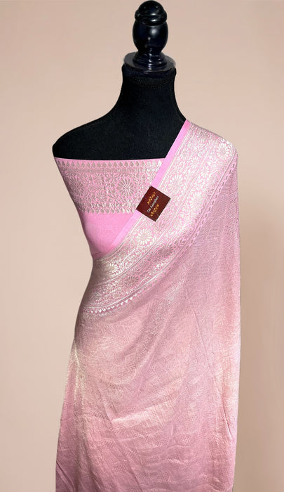 Pink Pure Khaddi Georgette Banarasi Handloom Saree - Brocade