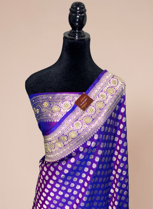 Purple Pure Katan Banarasi Handloom Saree - All over Hand Zardozi work