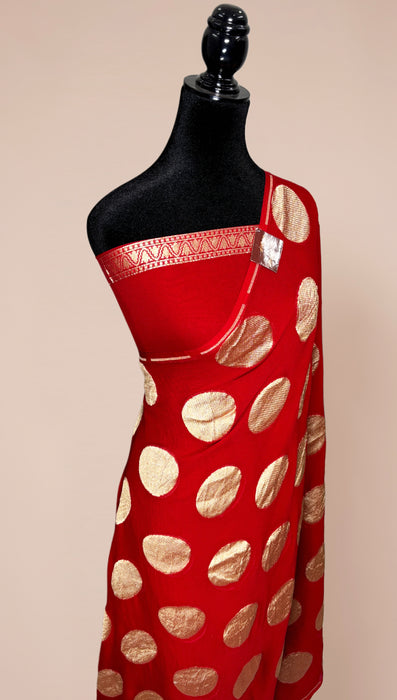 Red Khaddi Georgette Banarasi Handloom Saree - Water Zari