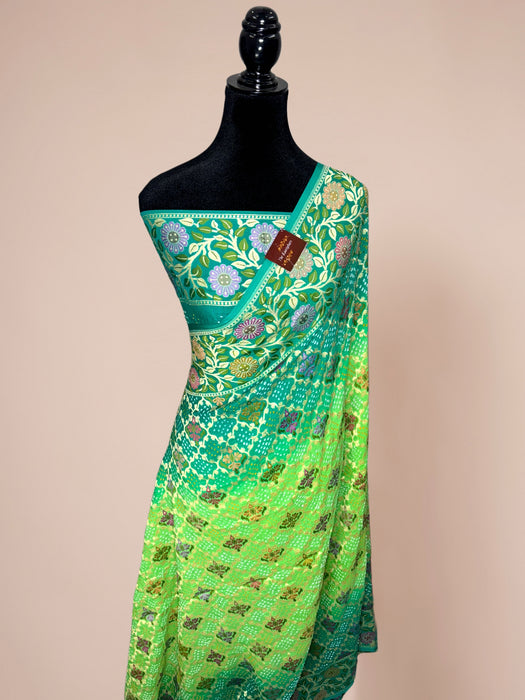 Handwoven Pure Georgette Bandhani Banarasi Saree - Meenakari