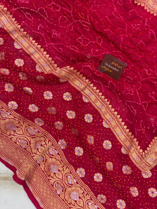 Handwoven Pure Georgette Bandhani Banarasi Saree - All over Bandhani Work