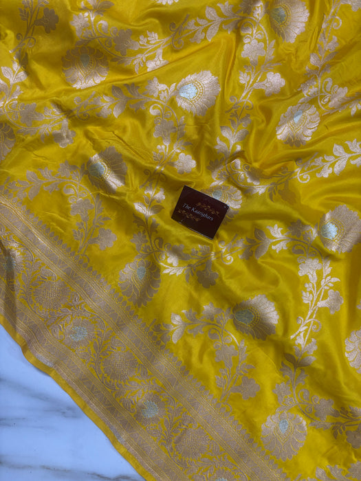 Yellow Pure Katan Banarasi Handloom Saree - Sona Roopa