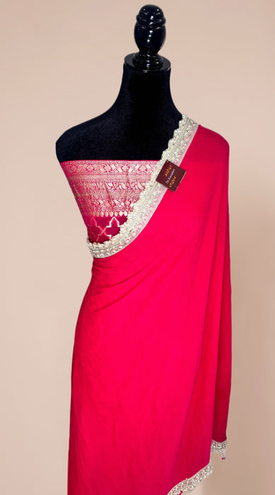 Khaddi Georgette Banarasi Handloom Saree - Water Zari with Designer Border